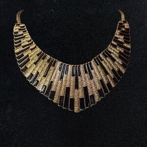 Gold and Black Art Deco Style Bib Necklace